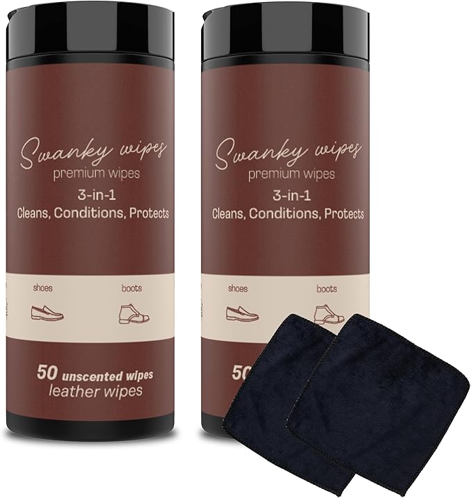 Swanky Leather Wipes - Leather Cleaner and Conditioner for Purses, Shoes, Furniture Polish & Car Seats, Prevents Fading & Cracking, Restores Softness & Shine - Canister, 100 Count