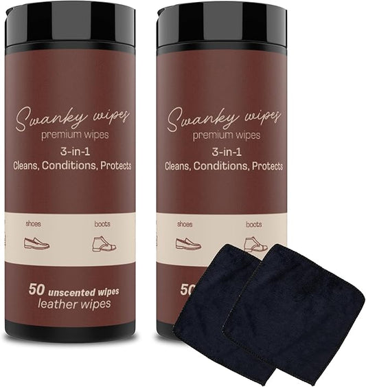 Swanky Leather Wipes - Leather Cleaner and Conditioner for Purses, Shoes, Furniture Polish & Car Seats, Prevents Fading & Cracking, Restores Softness & Shine - Canister, 100 Count