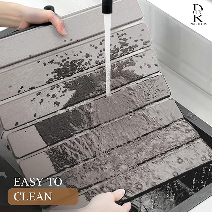 Collapsible Quick Drying Dish Mats, Stone Drying Mat for Kitchen Counter - 24x16 Inches Foldable Quick-Drying Diatomaceous Earth, Super Absorbent, Non-Slip, Kitchen Countertops Suitable (White)