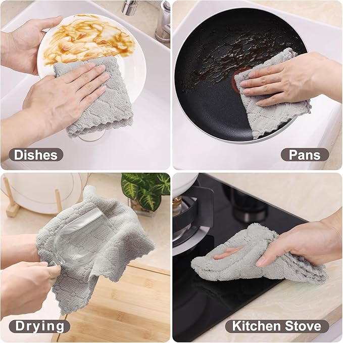 Homaxy 12 Pack Kitchen Dish Cloths (10 x 10 Inches, Grey) and Terry Kitchen Towels(15" x 25", 6 Pack, Dark Grey)