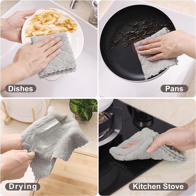 Homaxy Kitchen Towels and Dishcloths Set, 12 x 12 and 13 x 28 Inches, Checkered Designed and 12 Pack Kitchen Dish Cloths (10 x 10 Inches, Grey)