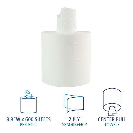 Boardwalk BWK410321 7.6 in. x 8.9 in. 2 Ply Center-Pull Roll Towels - White (6/Carton) & EXPO Low Odor Dry Erase Markers, Chisel Tip, Black, 36 Count
