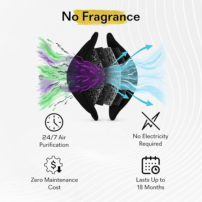 GOODAIR HEPA Car Air Purifier Bag & Pouch | 75g Activated Carbon Filter, Absorb Toxic Gases, 2.0 Premium Certified Air Purifier, Suitable for All Cars, 24/7 Air Purification - Super Black