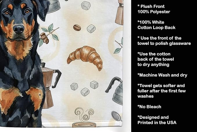 Caroline's Treasures Beauceron Coffee Bar Kitchen Towel Velour Plush Front and Cotton Loop Back Machine Washable