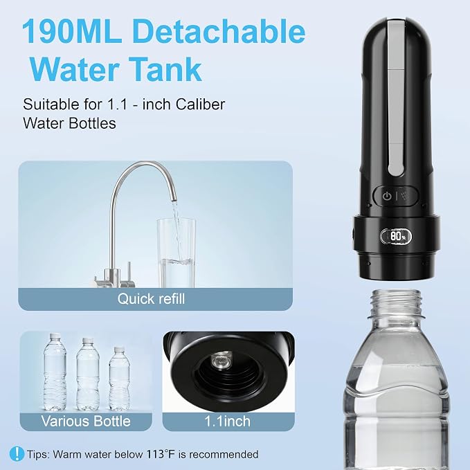 Electric Portable Bidet for Business & Camping, Whisper-Quiet Handheld Sprayer with 3 Pressure Modes, 1600mAh USB-C Rechargeable, IPX7 Waterproof (Black)