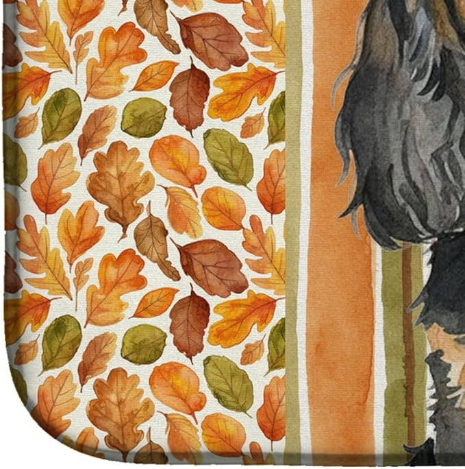 Caroline's Treasures Black and Tan English Toy Spaniel Heirloom Fall Dish Drying Mat Absorbent Dish Drying Mat Pad for Kitchen Counter Dish Drainer Mat for Countertop, 14 x 21", Multicolor