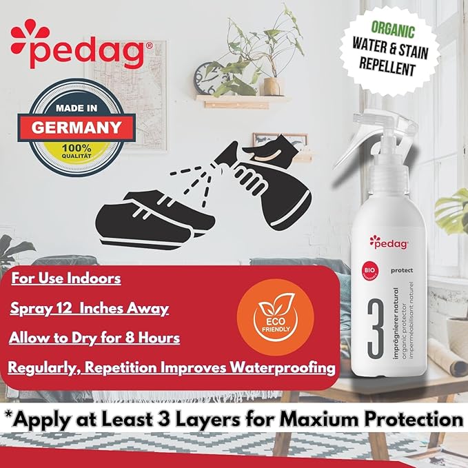 pedag Organic Protector - Natural Waterproof your Shoes, Shoe Protector Spray - Sustainably Shields Materials from Dirt & Moisture, Odorless, Biodegradable, Indoor Use. Odorless.
