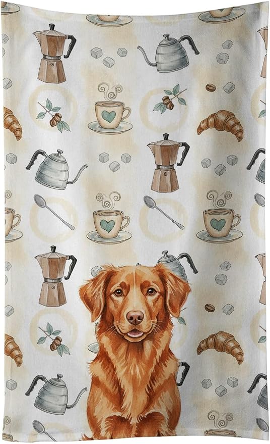 Caroline's Treasures Copper Nova Scotia Duck Tolling Retriever Coffee Bar Kitchen Towel Velour Plush Front and Cotton Loop Back Machine Washable