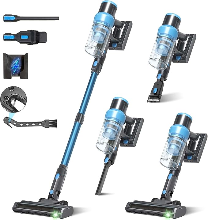 Cordless Vacuum Cleaner, Max 580W 55kPa 60mins Powerful Lightweight Rechargeable Stick Vacuum With Anti Tangle, Green Light, Self-Standing Vacuum Cleaners For Home, Hardwood Floor, Pet Hair, Carpet