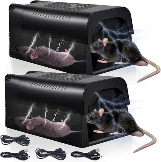 2 Pack High Voltage Electric Mouse Trap Zapper, Instantly Kills Mice & Rats, No Touch Reusable & Easy Clean Electric Rat Trap, Indoor Rodent Killer for Home, Kitchen & Commercial Use