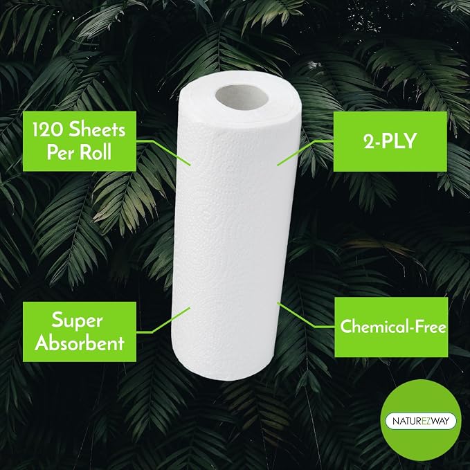 Disposable Paper Towels (30 Pack) 120 Sheets Per Roll - Strong & Absorbent - Chem Free