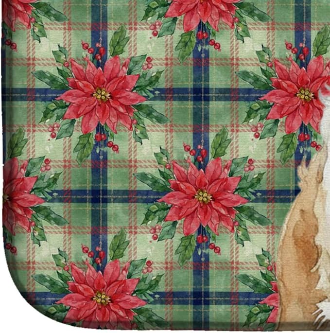 Caroline's Treasures Borzoi Christmas PoinsettIas Dish Drying Mat Absorbent Dish Drying Mat Pad for Kitchen Counter Dish Drainer Mat for Countertop, 14 x 21", Multicolor