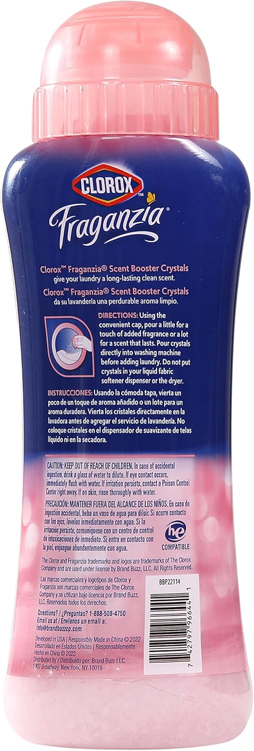 Clorox Fraganzia Laundry Scent Booster Crystals in Rose Scent - Scented In-Wash Freshener Beads for Fresh, Clean, Great Smelling Clothes and Linens, 18 Oz - 2 Pack