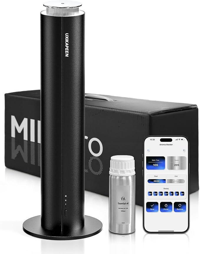 Diffusers for Home Large Room,Waterless Essential Oil Diffuser with 2000 Sq.Ft Coverage,Cordless Battery Operated Diffuser,Hotel Scent Diffuser Starter Kit Tech 120ML for Bedroom/Office/Spa/App, Black