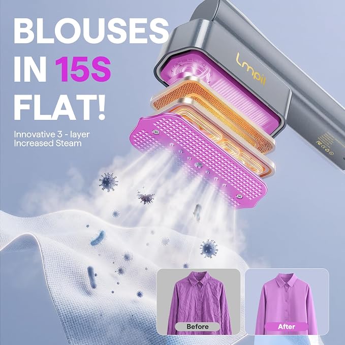 Steamer for Clothes, Handheld and Portable with 15-Second Heat-Up, 2-in-1 Steamer & Iron with Smart Touch Operation and 4 Modes, Suitable for All Fabrics, Ideal for Home & Travel