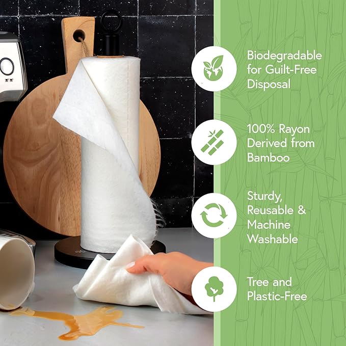 Bamboo Paper Towels Reusable | Absorbent, Heavy Duty & Washable | Organic Paper Towel | FSC Certified | 100% Rayon Derived From Bamboo | Unpaper Towel Alternative | 20 Sheets, 12"x11 | 6 Rolls