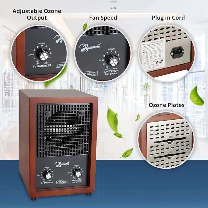 Mammoth Ion and Ozone Generator 3000 mg/hour, Adjustable up to 3,500 SqFt Ionizer & Deodorizer Ozone Odor Eliminator- Ozone Machine Wooden Design Ideal for Dust, Pollen, Pets & Smoke Smell