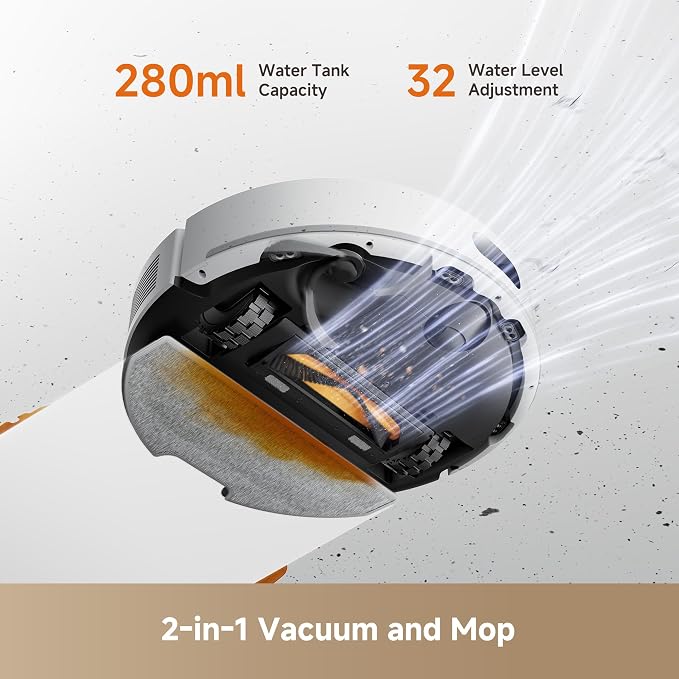 DREAME D20 Air Plus Robot Vac and Mop Combo with 20,000Pa Suction, Anti-Tangling Tech, Auto-Emptying Dock, Deep Carpet Cleaning and Smart Navigation White