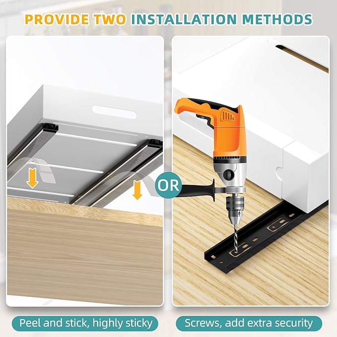 HBL' 1 Pack | 21" Deep Pull Out Cabinet Organizer Adhesive, (13.8" to 22.0") Width Expandable Sturdy Carbon Steel Roll-Out Drawers, Designed for Frameless Cabinets, Slide-Out Shelves for Pantry.