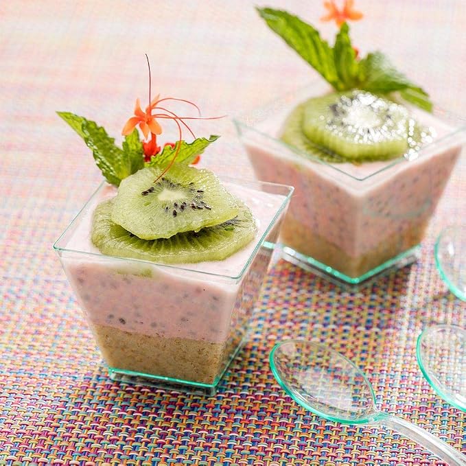 Restaurantware 2 Ounce Mini Kova Cups 20 Square Small Appetizer Cups - Lids Sold Separately Heavy-Duty Seagreen Plastic Parfait Cups Serve Mousse Puddings Or Samples For Weddings Or Parties