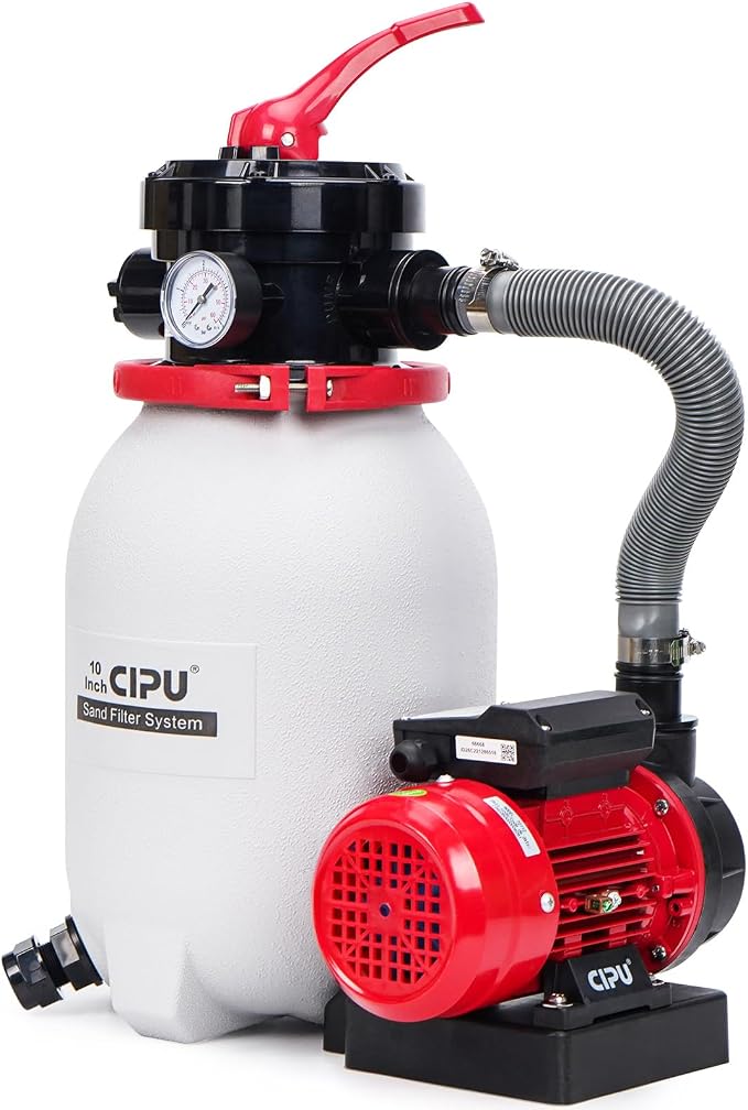 CIPU 10-inch Sand Filter Pump System Handy 4-Way Valve for Above Ground Pools with 0.25HP Pool Pump 115V 6-Foot Cord to Easy Installation