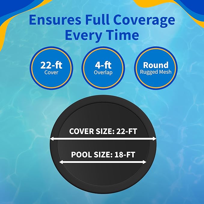 Blue Wave Rugged Mesh 18 ft 8-Year Above Ground Pool Cover for Winter – Fine Mesh Debris Barrier – 4 ft Overlap, Reinforced Grommets, Vinyl-Coated Cable, Metal Winch – Black Finish - BWC604