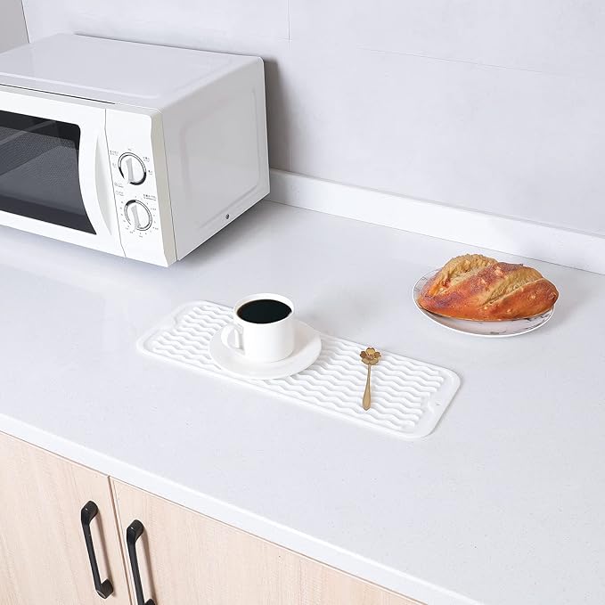 MicoYang Silicone Dish Drying Mat for Multiple Usage,Easy clean,Eco-friendly,Heat-resistant Silicone Mat for Kitchen Counter,Sink,Bar,Bottle,or Cup White M 17 inches x 6 inches