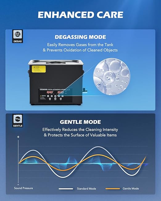 CREWORKS 15L Digital Ultrasonic Cleaning Machine with Degas and Gentle Mode, 360W Ultrasonic Cleaner with Heater and Timer, 40kHz Ultrasound Cleaner for Industrial Parts Carburetor Auto Tool