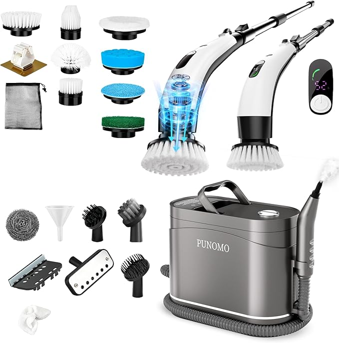 lectric Spin Scrubber, Cordless Bathroom Cleaning Brush with 8 Replaceable Brush Heads - 120Mins Work Time Adjustable Long Handle 2 Speeds | Handheld Steam Cleaner for Home, Pressurized Portable Handh