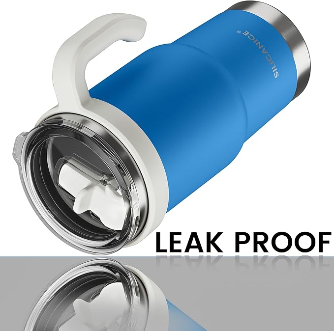 24oz Hygienic Insulated Tumbler with Handle —100% Leakproof Lid with Removable Spout & Straw, Reinforced Vacuum-Protection Base, Cup Holder Friendly, for Travel,Office & School-Blue