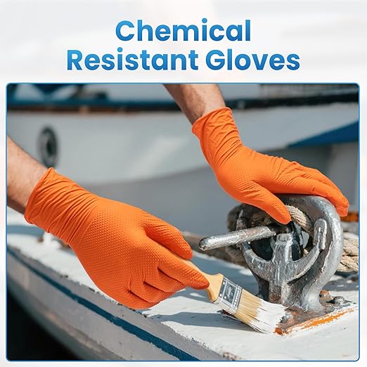 Borje Orange 8 Mil Nitrile Disposable Gloves, Heavy-Duty Mechanic Gloves, 100 Count, X-Large, Latex & Powder Free with Raised Diamond Texture, Industrial, Automotive, Gardening