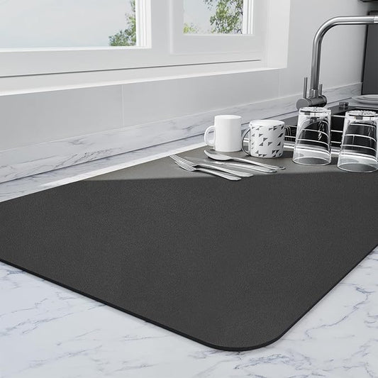 Ecotrim - Dish Drying Mat for Kitchen Counter | Coffee Bar Mat for Countertops | Heat Resistant Drainer Mat with Non-slip Rubber Backed | Hide Stain Kitchen Absorbent Draining Mat | Black 18"x24"