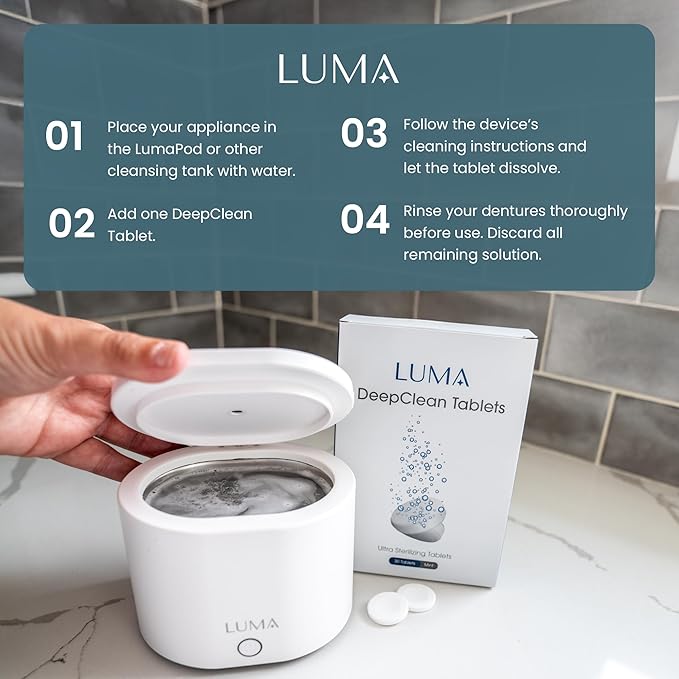 DeepClean Tablets for LumaPod – Retainer & Dental Appliance Cleaning Tablets – Mint Formula – Compatible with Ultrasonic Cleaners – For Retainers, Aligners, Dentures & Mouth Guards – 30 Count