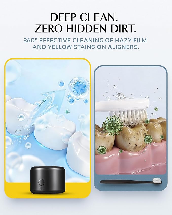 45khz Ultrasonic Retainer Cleaner Machine, Dental Cleaning Pod with 4 Modes & Digital Timer, Mouthguard Cleaner for Dentures, Aligners, Mouth Guards, Night Guards, Jewelry