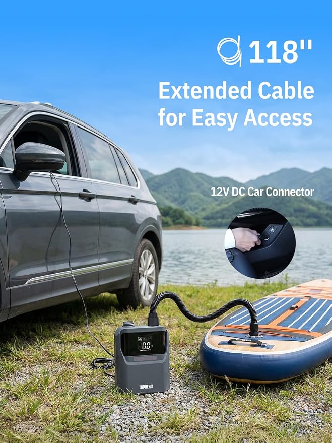 Niphean Paddle Board Electric Pump 50 PSI Air Pump with Dual Stage Auto Inflation & Deflation, 12V DC Car Connector Portable SUP Pump for Stand Up Paddle Board, Kayak, Boats, Tent and Tires