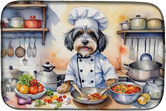 Caroline's Treasures DAC6334DDM Tibetan Terrier The Chef Dish Drying Mat Absorbent Dish Drying Mat Pad for Kitchen Counter Dish Drainer Mat for Countertop, 14 x 21", Multicolor