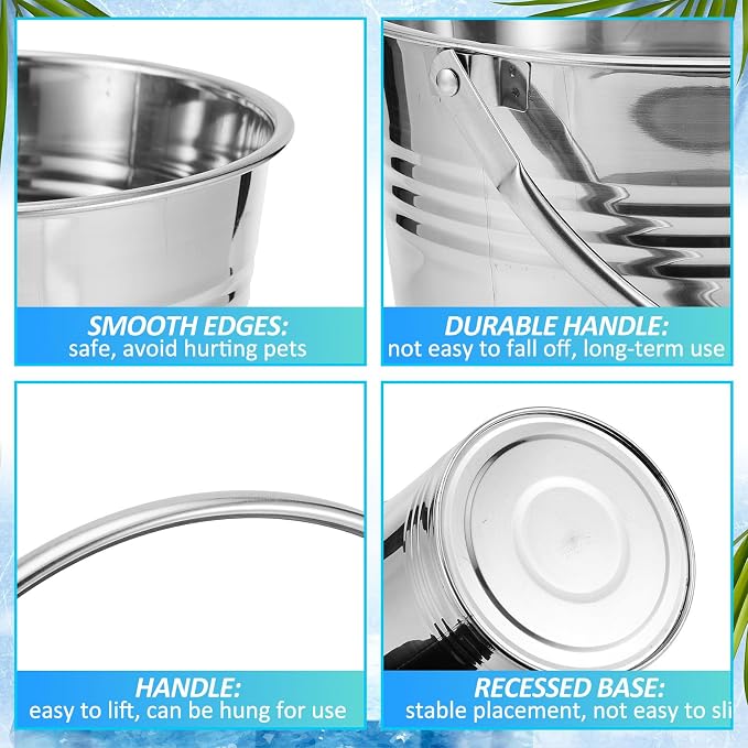 Hicarer 6 Pcs 6.3 Quart Stainless Steel Dog Water Bucket, Heavy Duty Stainless Steel Easy Clean Bucket Water Pails for Dogs Pets, for Kennels Farms Fences Cages Home
