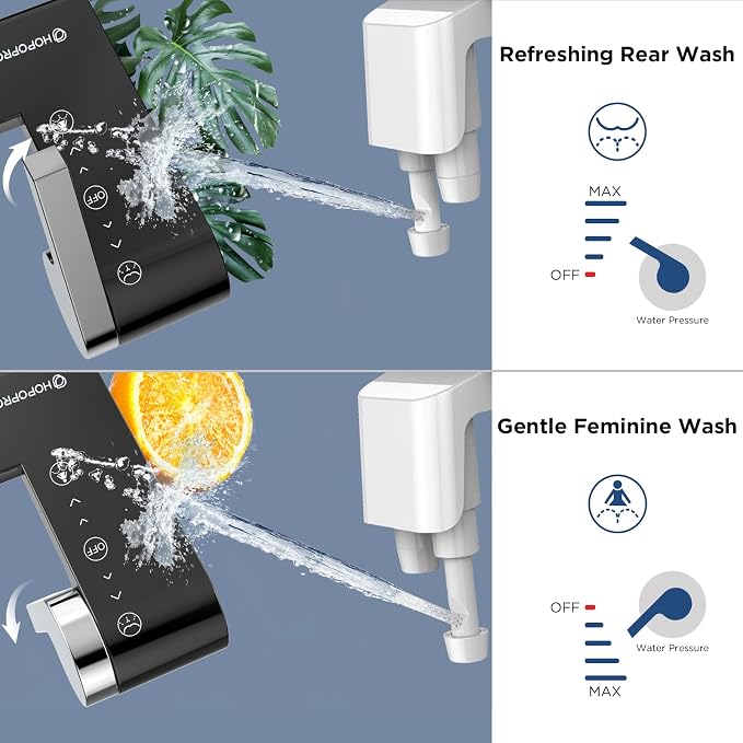 HOPOPRO Bidet Attachment for Toilet, Non-Electric Bidet Ultra-Slim Dual Nozzle (Feminine/Rear Wash), Cold Water Bidets Sprayer for Existing Toilets with Adjustable Pressure Control 1-Min Install