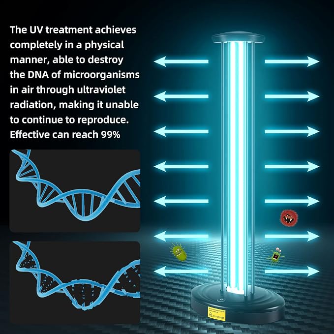 JTAPURE 100W UV Light with Ozone, 3-Gear Timer & Remote Control, Home Purification Device, Dust Mite & Mold Eliminator, Bed Bug Remover for Bathroom, Bedroom, Basement