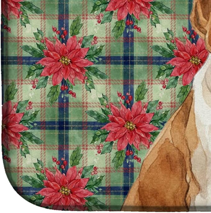 Caroline's Treasures Bracco Italiano Christmas PoinsettIas Dish Drying Mat Absorbent Dish Drying Mat Pad for Kitchen Counter Dish Drainer Mat for Countertop, 14 x 21", Multicolor