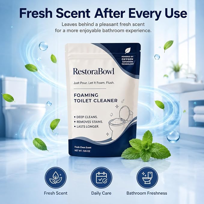 Restorabowl Toilet Cleaner, Professional Foaming Toilet Bowl Cleaner, Just Pour. Let It Foam. Flush. Deep-Cleans Below the Surface, Safe for Porcelain& Septic Systems (1pcs)