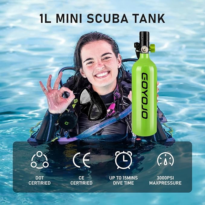 GOYOJO Mini Scuba Tank, Portable Diving Lung Air Tank with DOT Certified, Refillable Emergency Backup Pony Bottle for Snorkeling, Underwater Breathing, Training