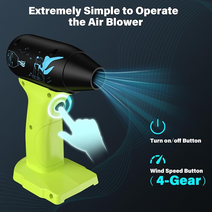Cordless Jet Dry Blower for Ryobi 18V Battery, 130000RPM Turbo Blower, Compressed Air Duster & Mini Leaf Blower, Portable Handheld Dust/Snow Cleaner for Lawn Patio Car Office
