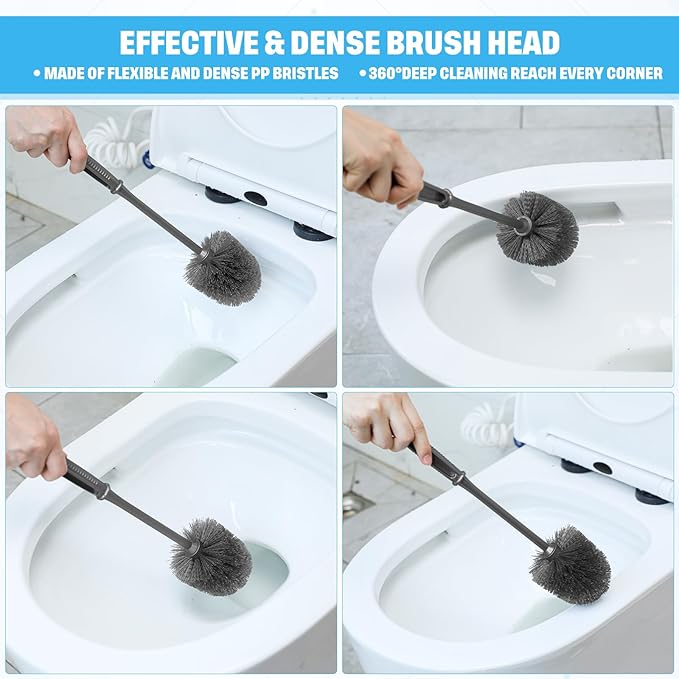 Reallnaive 12 Pack Toilet Brush Bulk, Commercial Heavy Duty Professional Toilet Bowl Cleaning Brush for Bathroom, Restroom Maintenance Cleaning Supplies (14 Inch,Grey)