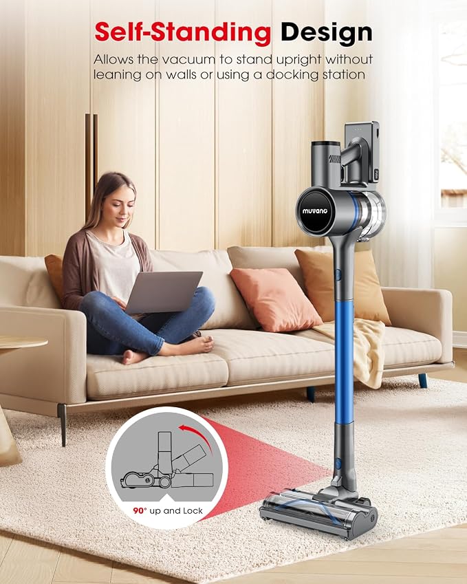 Cordless Vacuum Cleaners for Home, G26 Vacuum Cleaner, 45KPA Powerful Suction, Up to 60 Minutes, Tangle-Resistant, Rechargeable Stick Vac with Wall Mount for Pet Hair, Hardwood Floors, Navy Blue