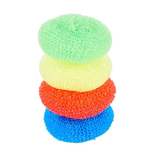 Restaurantware Plastic Dish Scrubbers 40 Pack 2.95 x 2.95 x 0.98 Inches Durable Non-Scratch Scrubbers Plastic Mesh Cleaning Pads Easy Grip Assorted Colors for Multi-Surface Cleaning