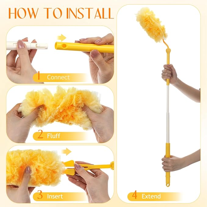 50 PCS Heavy Duty Duster Refills with Retractable Handle and Short Handle, Disposable Surface Duster Kit for Cleaning Dusting Furniture Blind Ceiling Fan(Yellow)