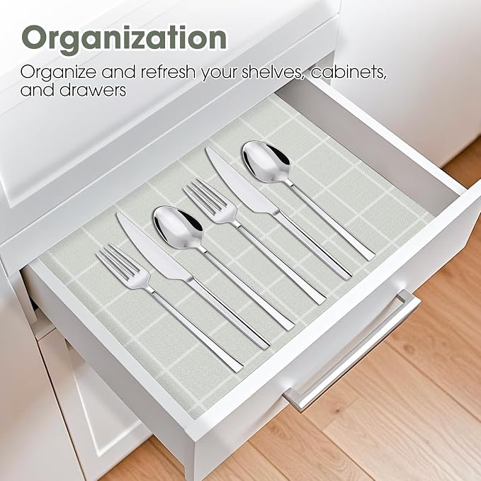 Drawer and Shelf Liner, Non-Slip Kitchen Cabinet Liners Non-Adhesive Thick Strong Grip Waterproof Washable Mats Protect Dresser Shelves Cupboard Bathroom Cabinets, Light Green, 24 in X 10 FT