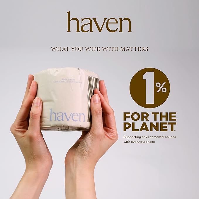 Haven Unbleached Bamboo Toilet Paper with Plastic Free Packaging, 3-Ply, 24 Rolls, 300 Sheets per Roll - FSC Certified, PFAS-Free, Tree Free Plant Based Toilet Paper, Non Toxic, Septic Safe, BPA-Free