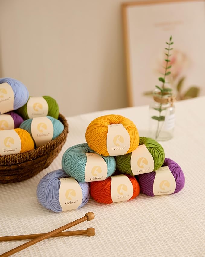 100% Merino Wool Yarn, 6-Ply Luxurious and Soft Yarn for Hand Knitting & Crocheting, 1.76 OZ/50g, 127 yds/116 Meters(Golden Yellow, 1 Ball)
